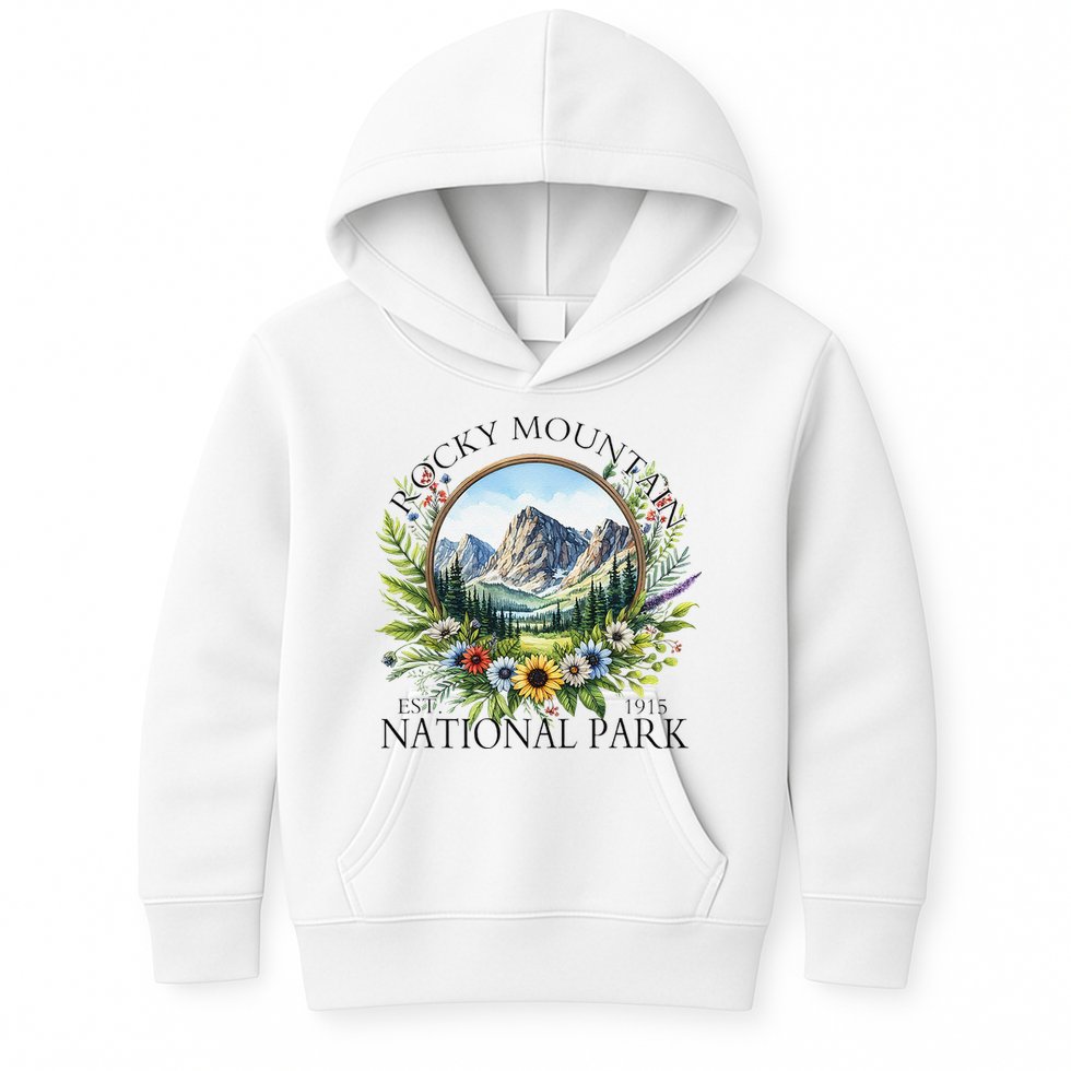 Floral Rocky Mountain National Park Hiking Camping Outdoor Kids Hoodie