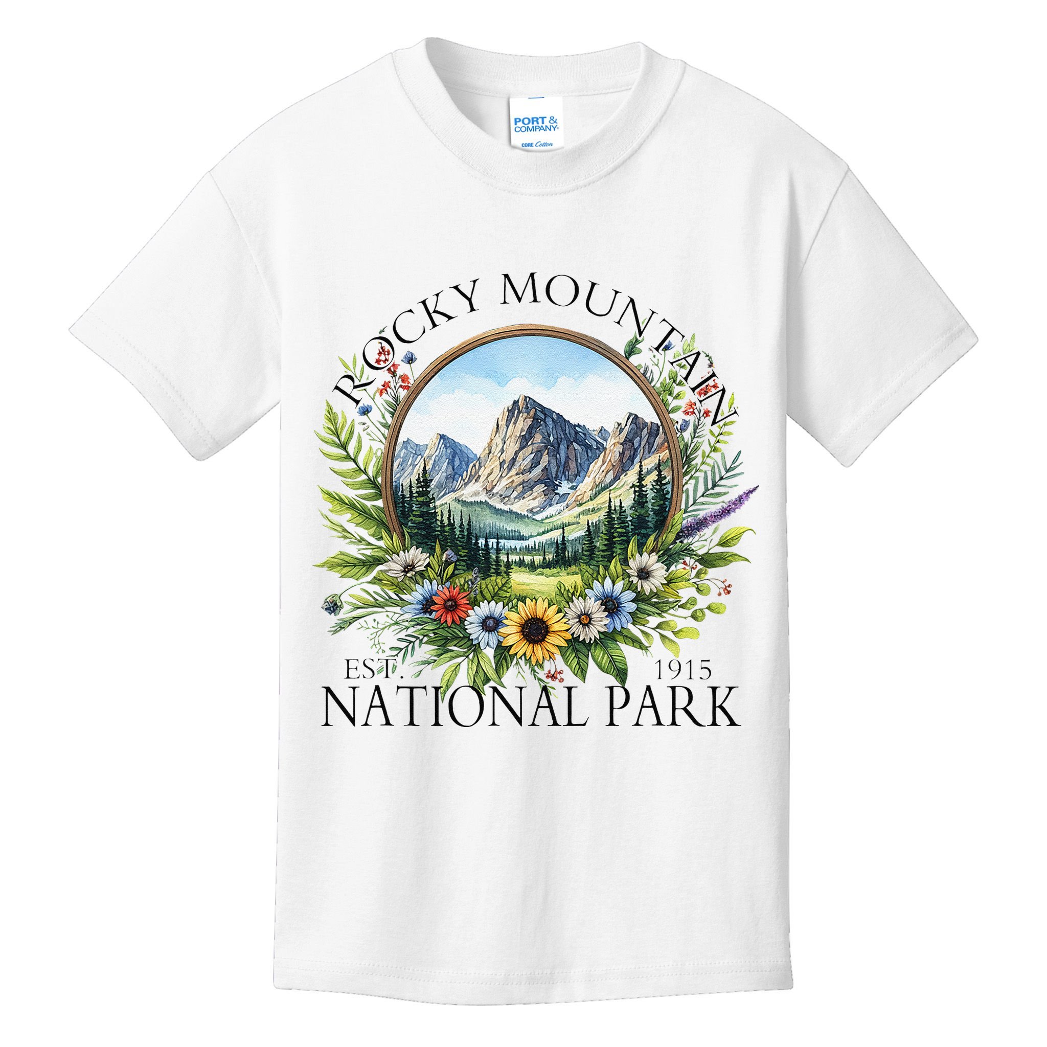 Floral Rocky Mountain National Park Hiking Camping Outdoor Kids T-Shirt