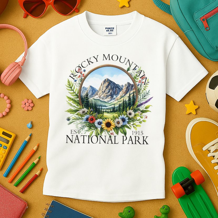Floral Rocky Mountain National Park Hiking Camping Outdoor Kids T-Shirt