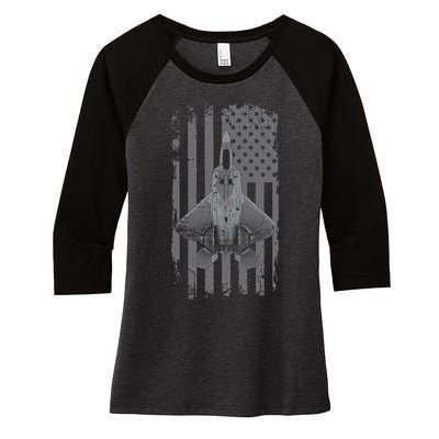 F22 Raptor Military Pilot Women's Tri-Blend 3/4-Sleeve Raglan Shirt