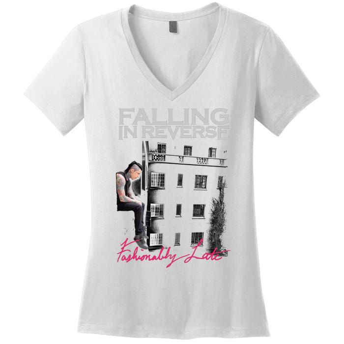 Fallingin Reverse Merchandise Fashionably Late Women's V-Neck T-Shirt