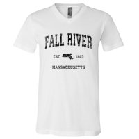 Fall River Massachusetts Ma Vintage Sports Design Black Prin V-Neck T-Shirt