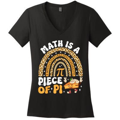 Funny Rainbow Math Is A Piece Of Pi Teacher Pi Day 3.14 Pie Women's V-Neck T-Shirt