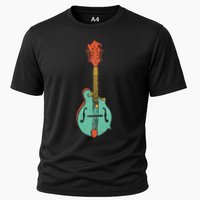 Funky Retro Mandolin Minimalist String Instrument Cooling Performance Crew T-Shirt