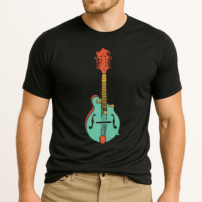 Funky Retro Mandolin Minimalist String Instrument Cooling Performance Crew T-Shirt
