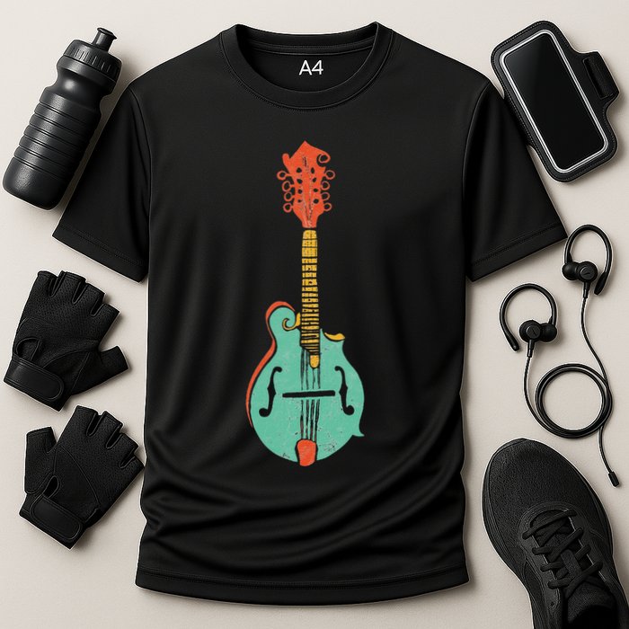 Funky Retro Mandolin Minimalist String Instrument Cooling Performance Crew T-Shirt