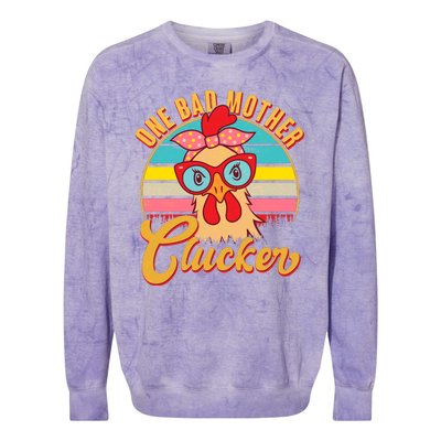 Funny Retro Mothers Day One Bad Mother Clucker Chicken Colorblast Crewneck Sweatshirt