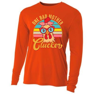 Funny Retro Mothers Day One Bad Mother Clucker Chicken Cooling Performance Long Sleeve Crew