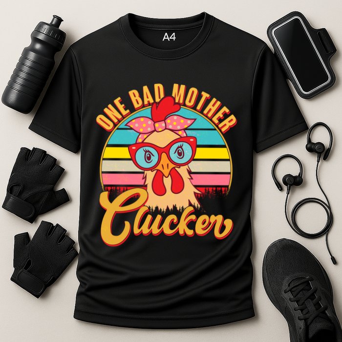 Funny Retro Mothers Day One Bad Mother Clucker Chicken Performance Shirt