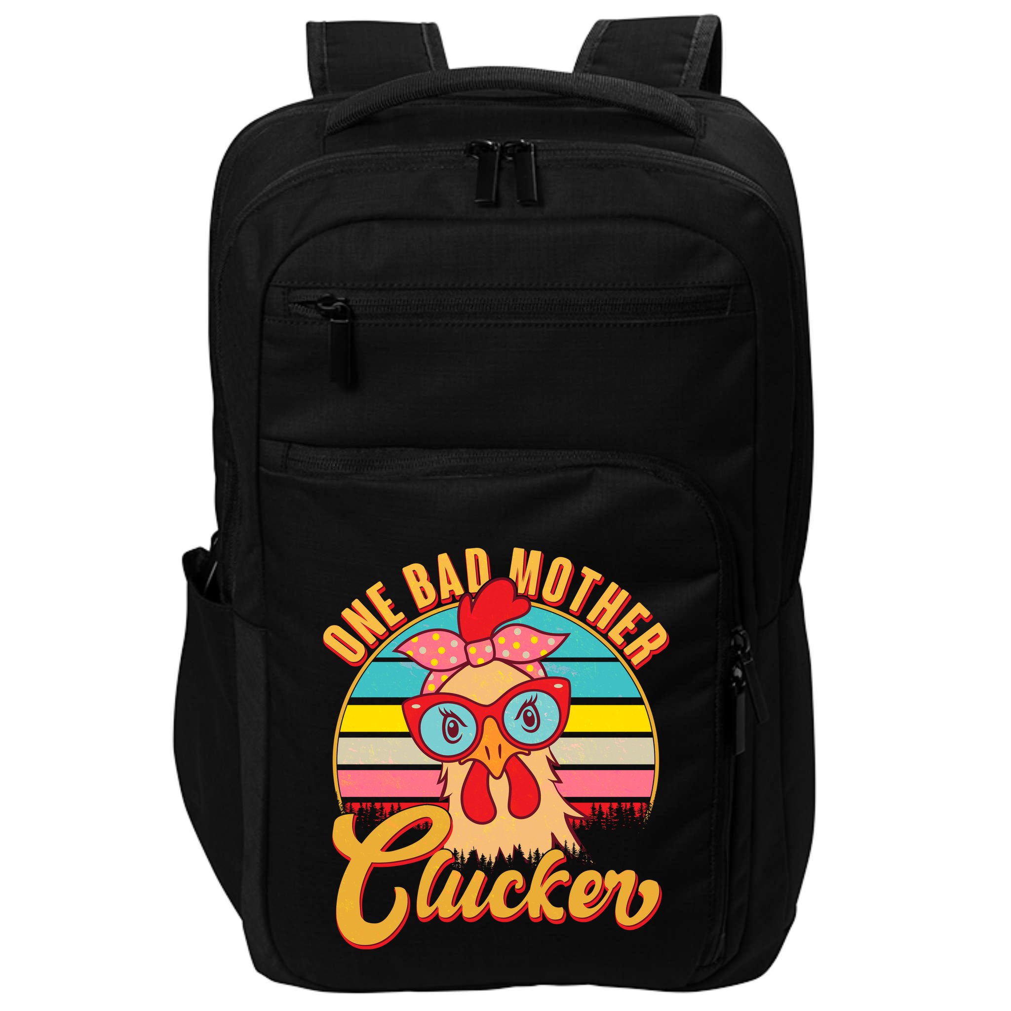 Funny Retro Mothers Day One Bad Mother Clucker Chicken Impact Tech Backpack