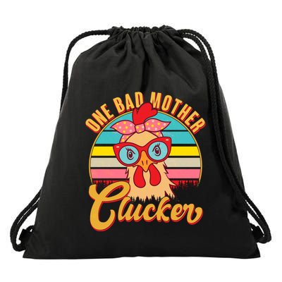 Funny Retro Mothers Day One Bad Mother Clucker Chicken Drawstring Bag
