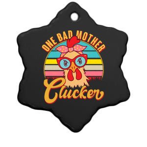 Funny Retro Mothers Day One Bad Mother Clucker Chicken Ceramic Star Ornament