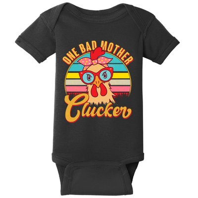 Funny Retro Mothers Day One Bad Mother Clucker Chicken Baby Bodysuit