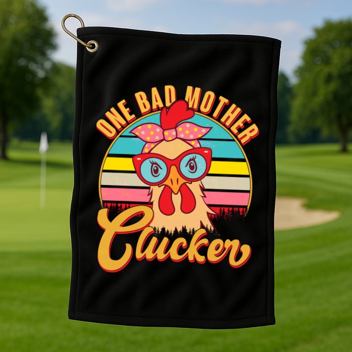 Funny Retro Mothers Day One Bad Mother Clucker Chicken Golf Towel