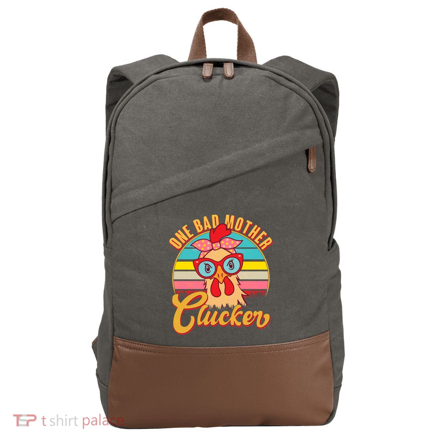 Funny Retro Mothers Day One Bad Mother Clucker Chicken Cotton Canvas Backpack