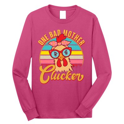 Funny Retro Mothers Day One Bad Mother Clucker Chicken Long Sleeve Shirt