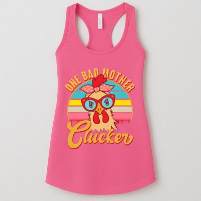 Funny Retro Mothers Day One Bad Mother Clucker Chicken Womens Tank Top