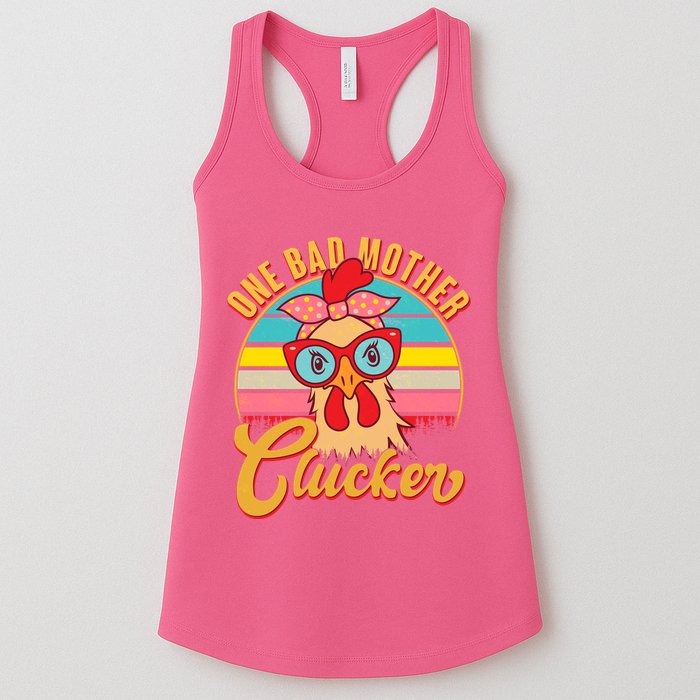 Funny Retro Mothers Day One Bad Mother Clucker Chicken Womens Tank Top
