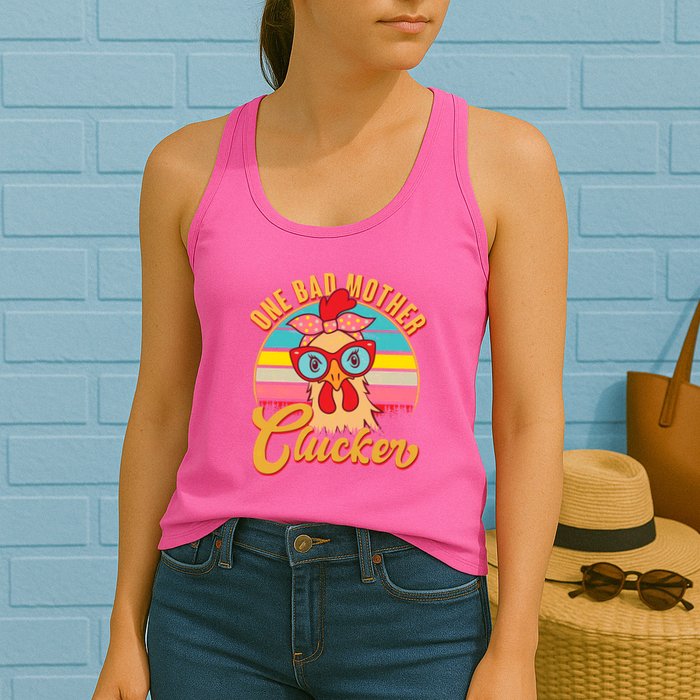 Funny Retro Mothers Day One Bad Mother Clucker Chicken Womens Tank Top