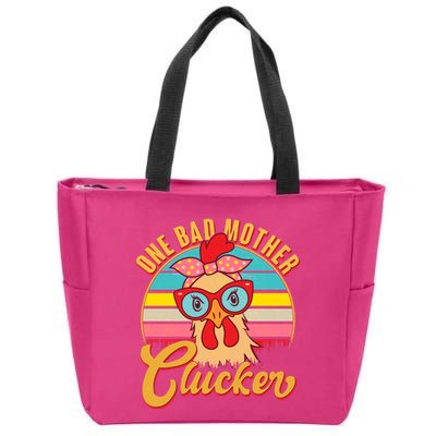 Funny Retro Mothers Day One Bad Mother Clucker Chicken Zip Tote Bag