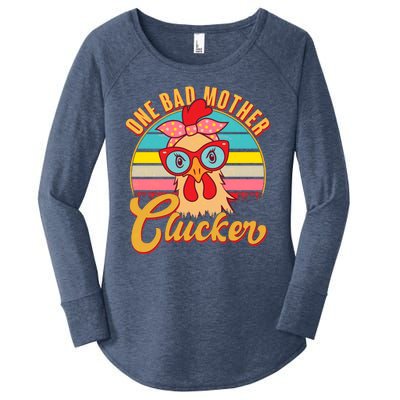 Funny Retro Mothers Day One Bad Mother Clucker Chicken Women's Perfect Tri Tunic Long Sleeve Shirt