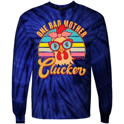 Funny Retro Mothers Day One Bad Mother Clucker Chicken Tie-Dye Long Sleeve Shirt