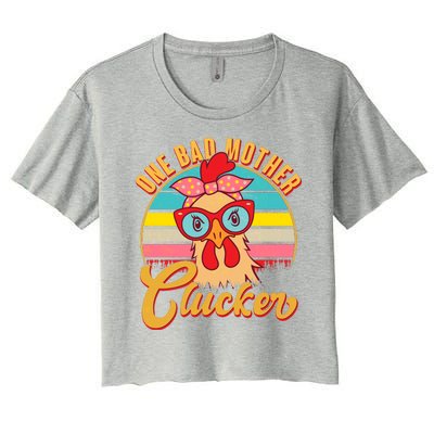 Funny Retro Mothers Day One Bad Mother Clucker Chicken Women's Crop Top Tee