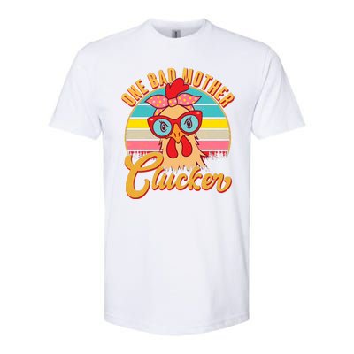 Funny Retro Mothers Day One Bad Mother Clucker Chicken Softstyle CVC T-Shirt