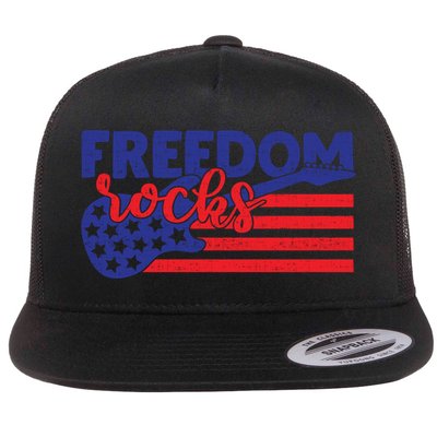 Freedom Rocks Musician Guitarisgift American 4th Of July Gift Flatbill Hat