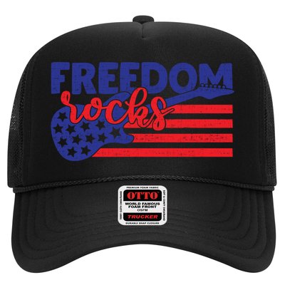 Freedom Rocks Musician Guitarisgift American 4th Of July Gift Trucker Hat
