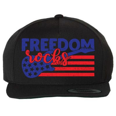 Freedom Rocks Musician Guitarisgift American 4th Of July Gift Wool Snapback Cap