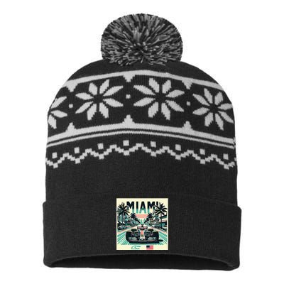 Formula Racing Miami Circuit Retro Usa Pride USA-Made Snowflake Beanie