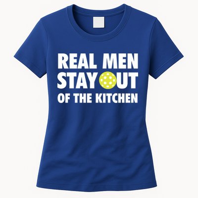 Funny Real Men Stay Out Of The Kitchen Pickleball Womens T-Shirt