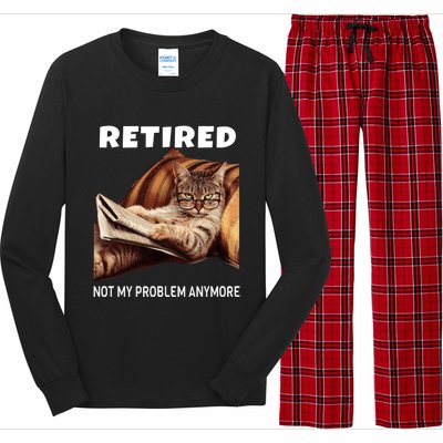 Funny Retired Not My Problem Anymore Gift Funny Cat Retirement Long Sleeve Pajama Set