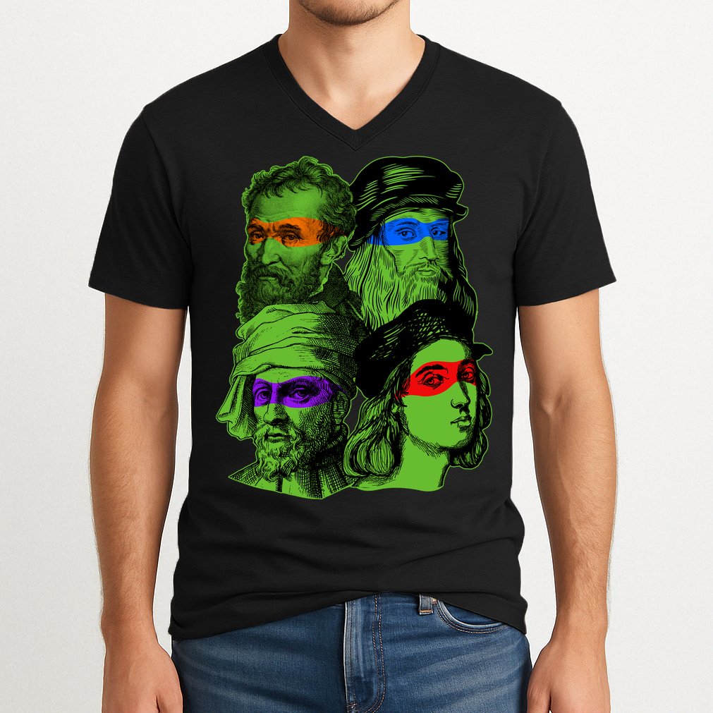 Funny Renaissance Ninja Painters V-Neck T-Shirt