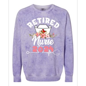 Flower Retired Nurse 2024 Floral Nursing Retirement Colorblast Crewneck Sweatshirt