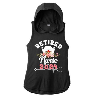 Flower Retired Nurse 2024 Floral Nursing Retirement Ladies PosiCharge Tri-Blend Wicking Draft Hoodie Tank