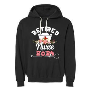 Flower Retired Nurse 2024 Floral Nursing Retirement Garment-Dyed Fleece Hoodie