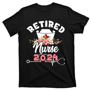 Flower Retired Nurse 2024 Floral Nursing Retirement T-Shirt