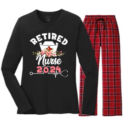 Flower Retired Nurse 2024 Floral Nursing Retirement Women's Long Sleeve Flannel Pajama Set 