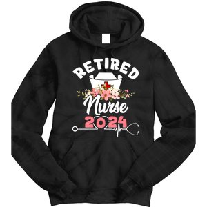 Flower Retired Nurse 2024 Floral Nursing Retirement Tie Dye Hoodie