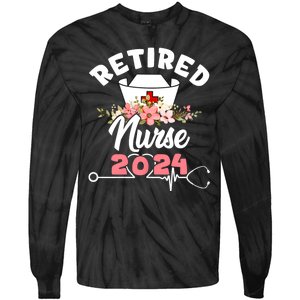 Flower Retired Nurse 2024 Floral Nursing Retirement Tie-Dye Long Sleeve Shirt