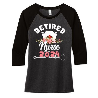 Flower Retired Nurse 2024 Floral Nursing Retirement Women's Tri-Blend 3/4-Sleeve Raglan Shirt