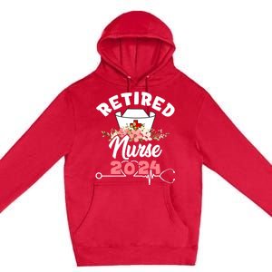 Flower Retired Nurse 2024 Floral Nursing Retirement Premium Pullover Hoodie