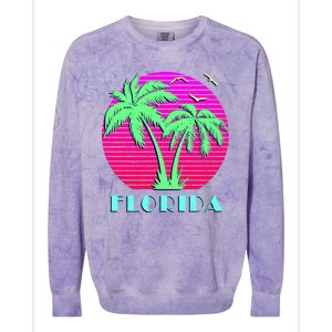 Florida Retro Neon Palm Trees Sunset Colorblast Crewneck Sweatshirt