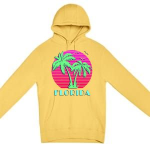 Florida Retro Neon Palm Trees Sunset Premium Pullover Hoodie