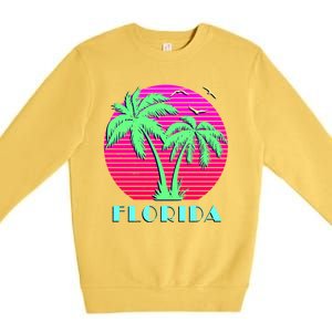 Florida Retro Neon Palm Trees Sunset Premium Crewneck Sweatshirt