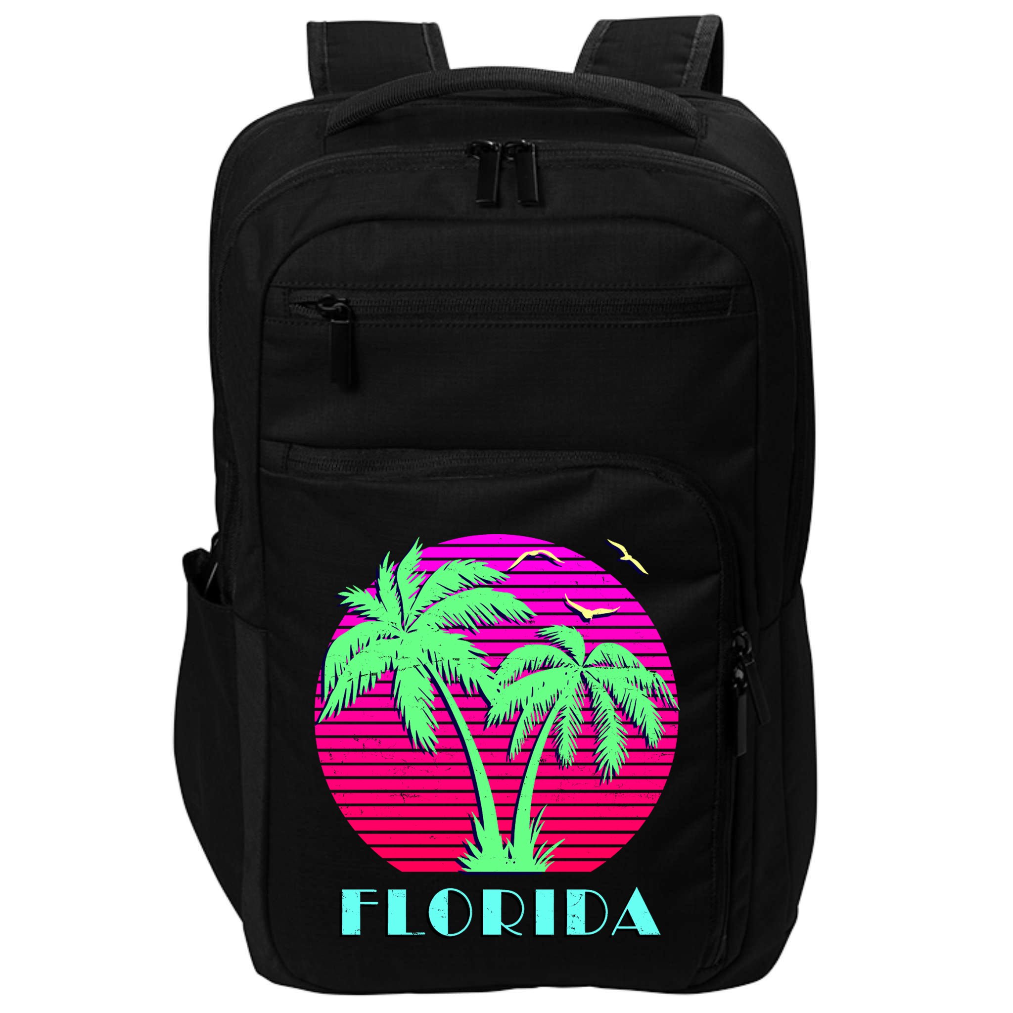 Florida Retro Neon Palm Trees Sunset Impact Tech Backpack