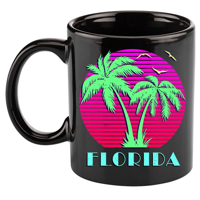 Florida Retro Neon Palm Trees Sunset 11oz C Handle Ceramic Mug