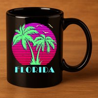 Florida Retro Neon Palm Trees Sunset 11oz C Handle Ceramic Mug